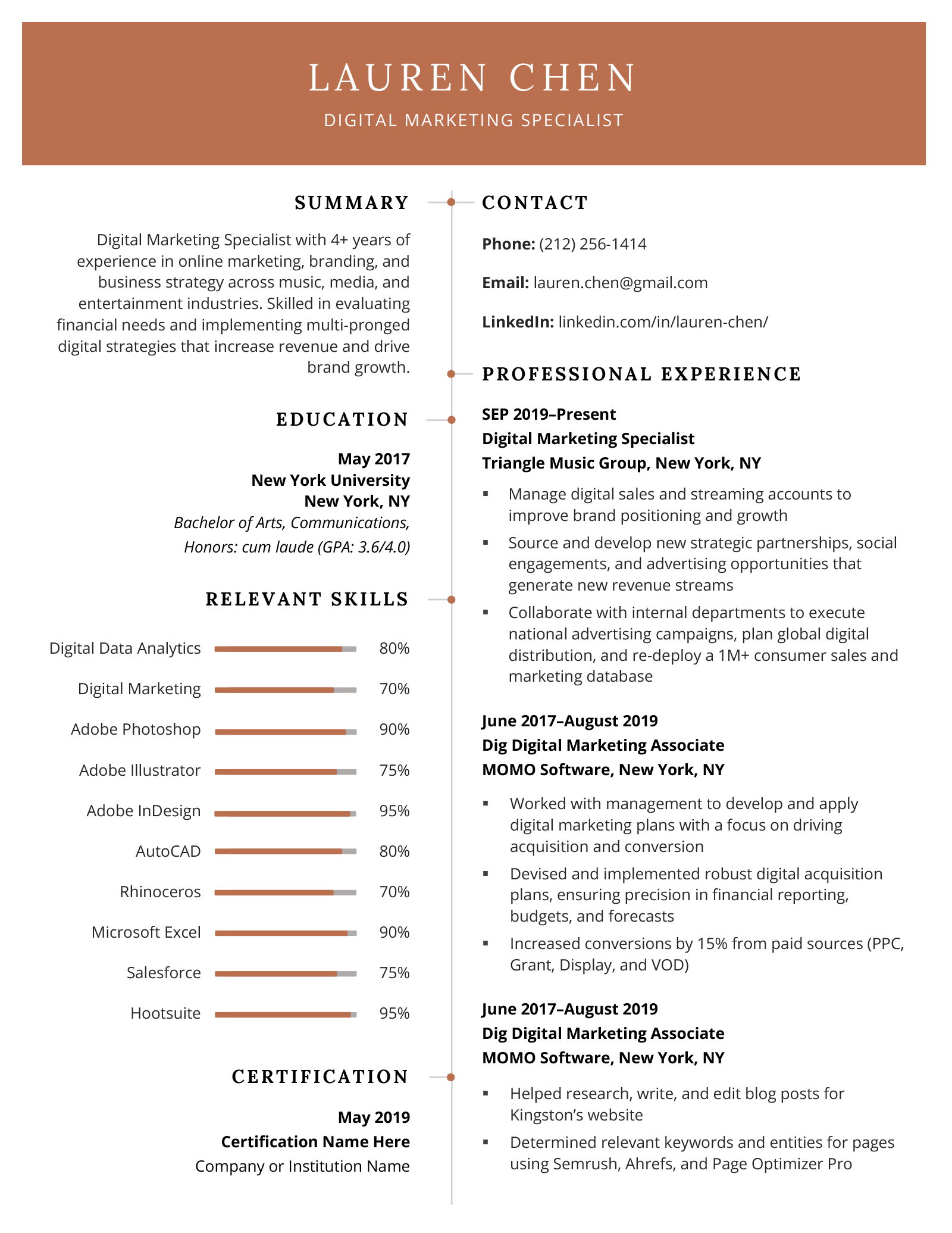 An example of a one page resume