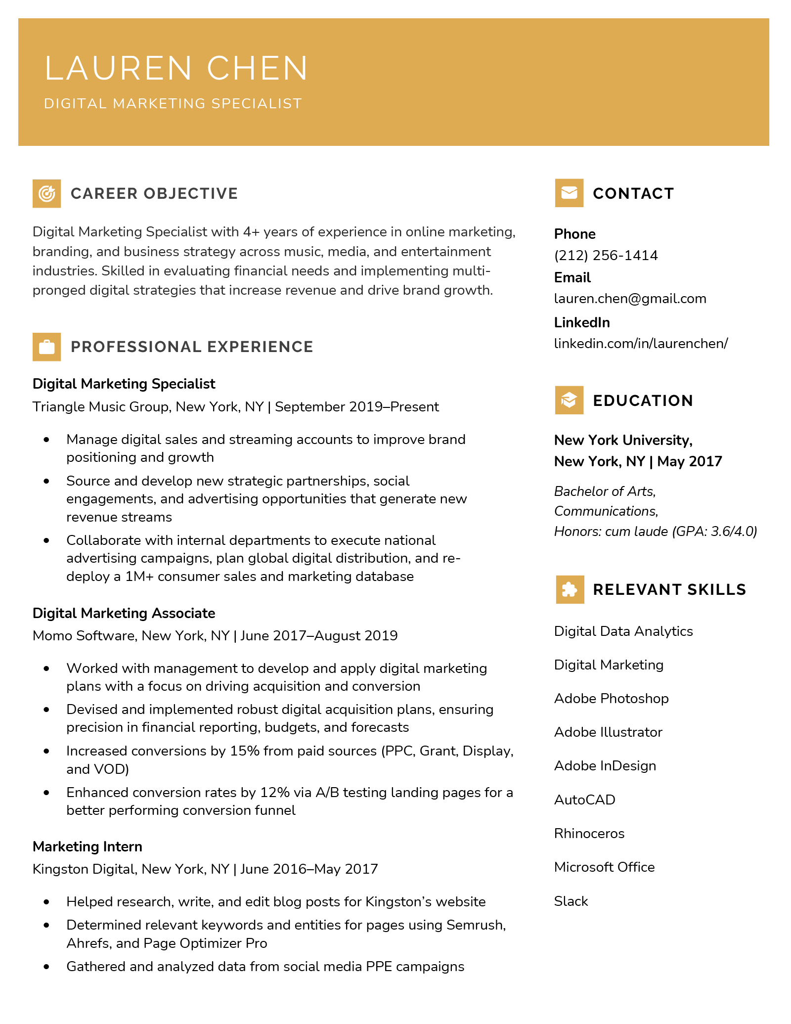 An example of a one page resume