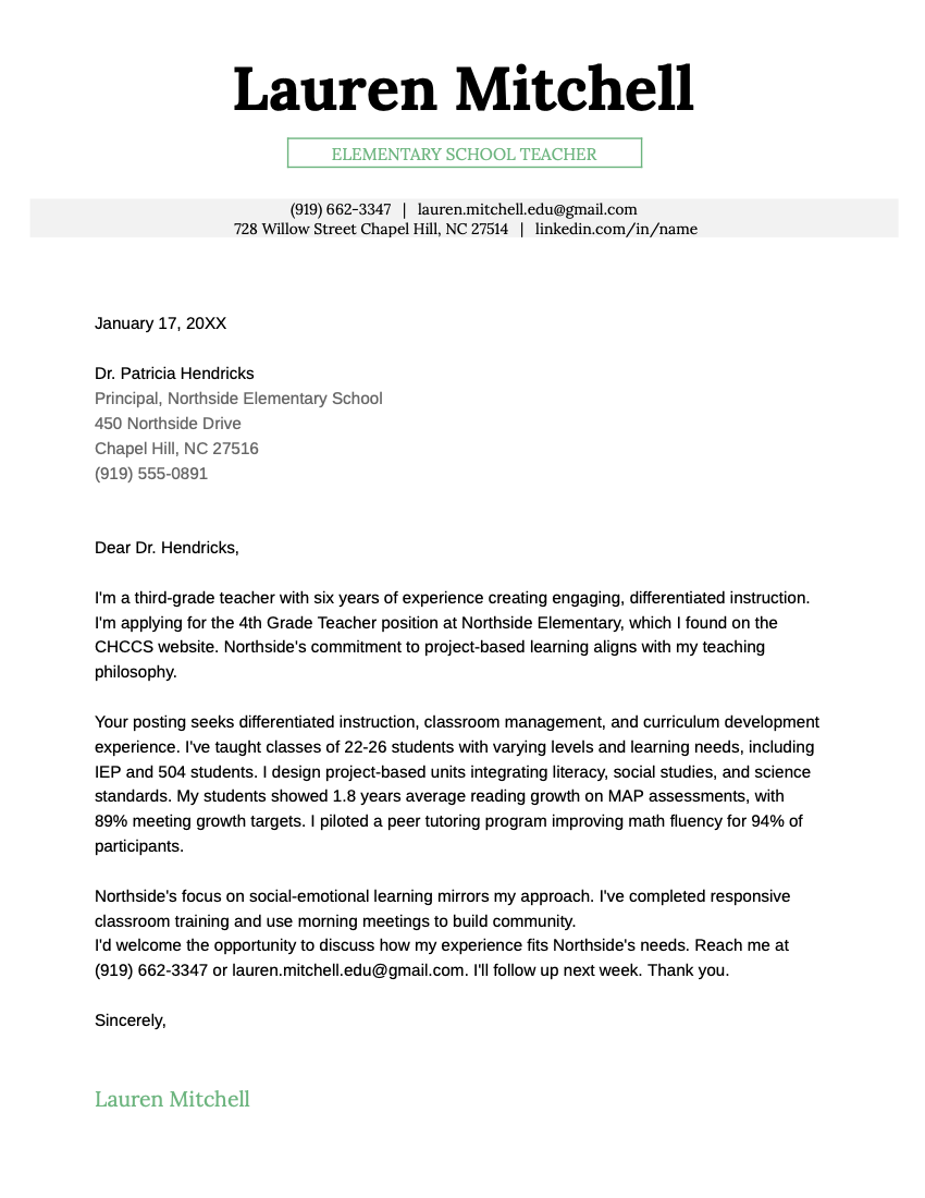 An example of the Online cover letter template for Google Docs