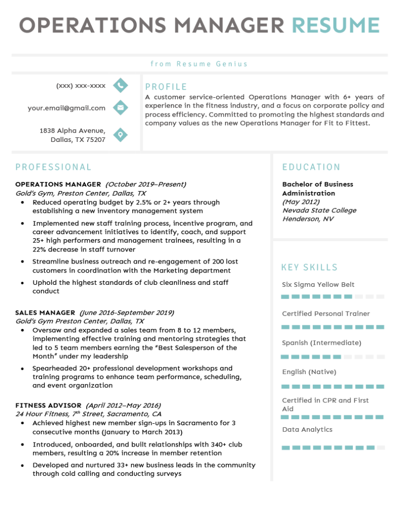 Operations Manager Sample Resume & Writing Tips RG