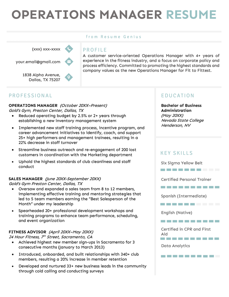 Operations Manager Sample Resumes & Writing Guide