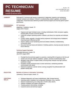 Example of a PC technician resume