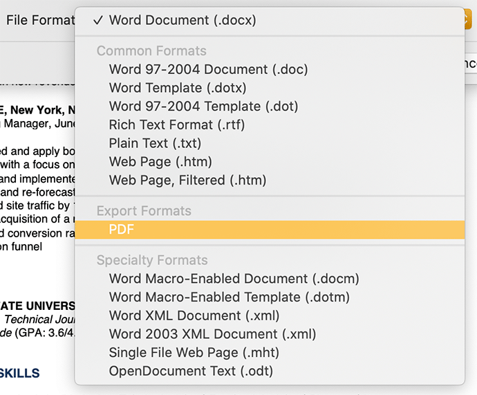 How to make a PDF resume in Google Docs step 1: select