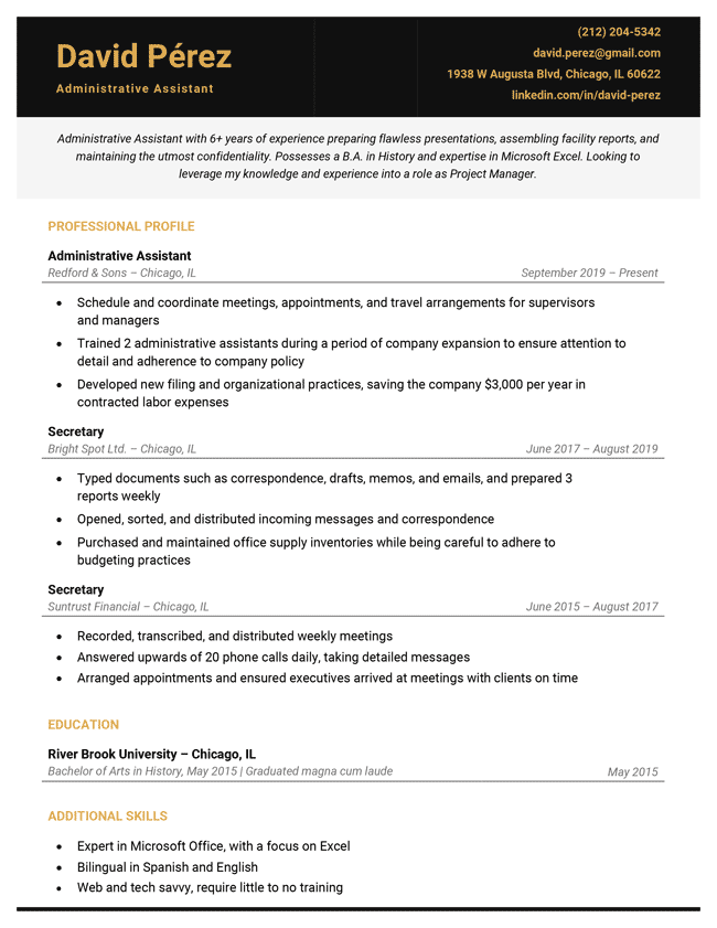 Pantheon professional resume template, yellow