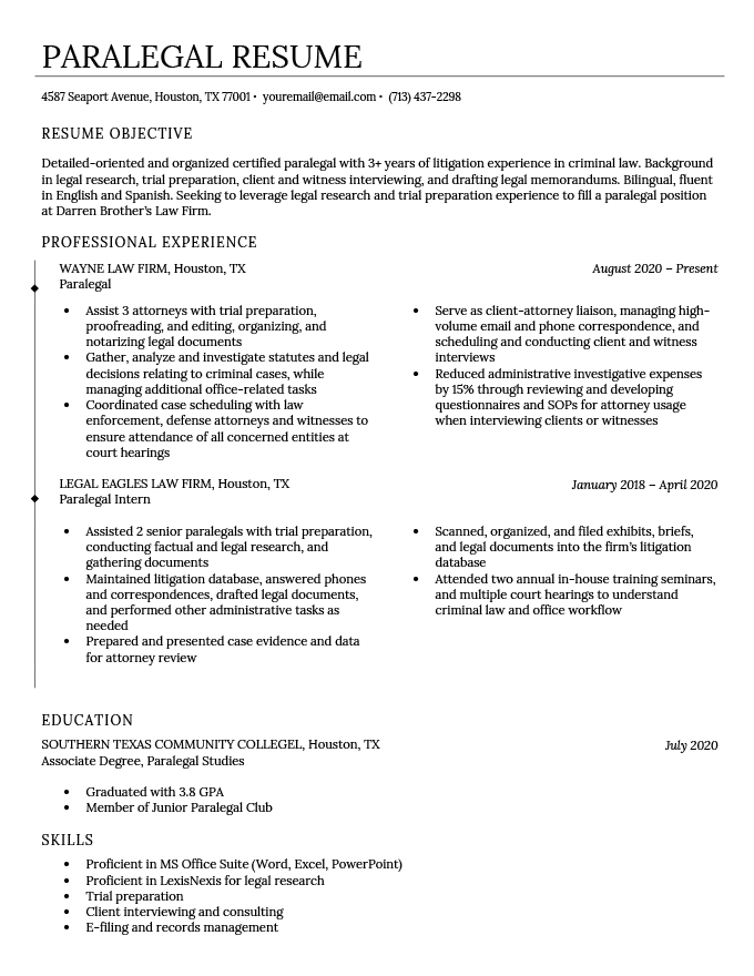 An example of a paralegal resume