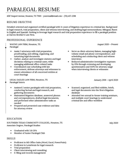 An example of a paralegal resume