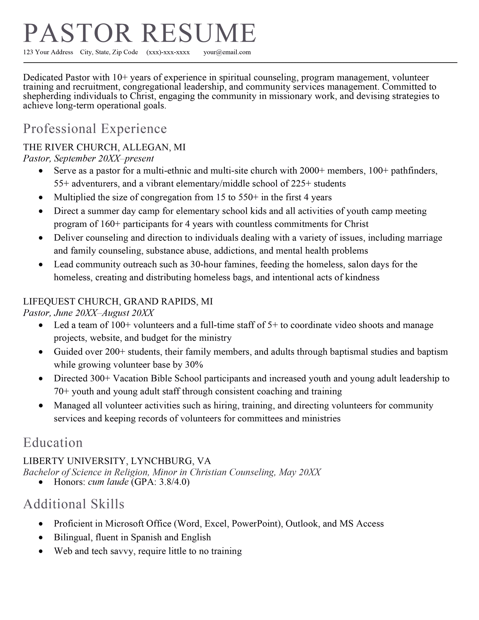A pastor resume sample