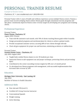 Example of a resume for a personal trainer.