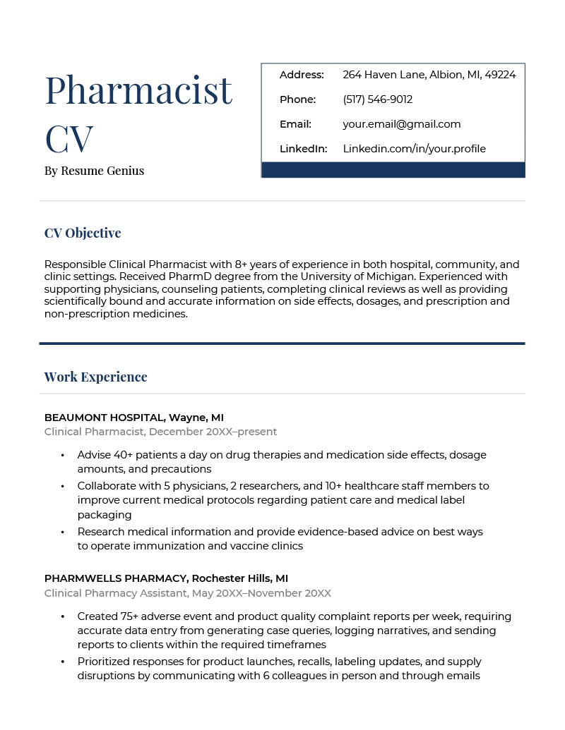 Pharmacist CV Example