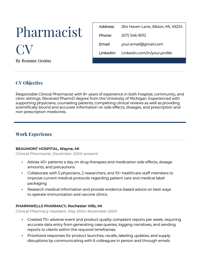 resume format for pharmacist word file