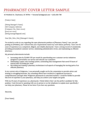 Pharmacist Cover Letter Sample