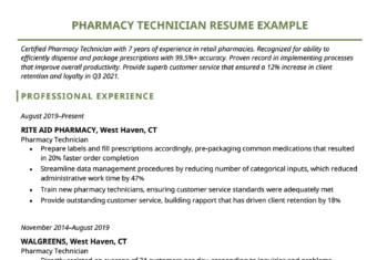 Pharmacy Technician Resume Sample Template