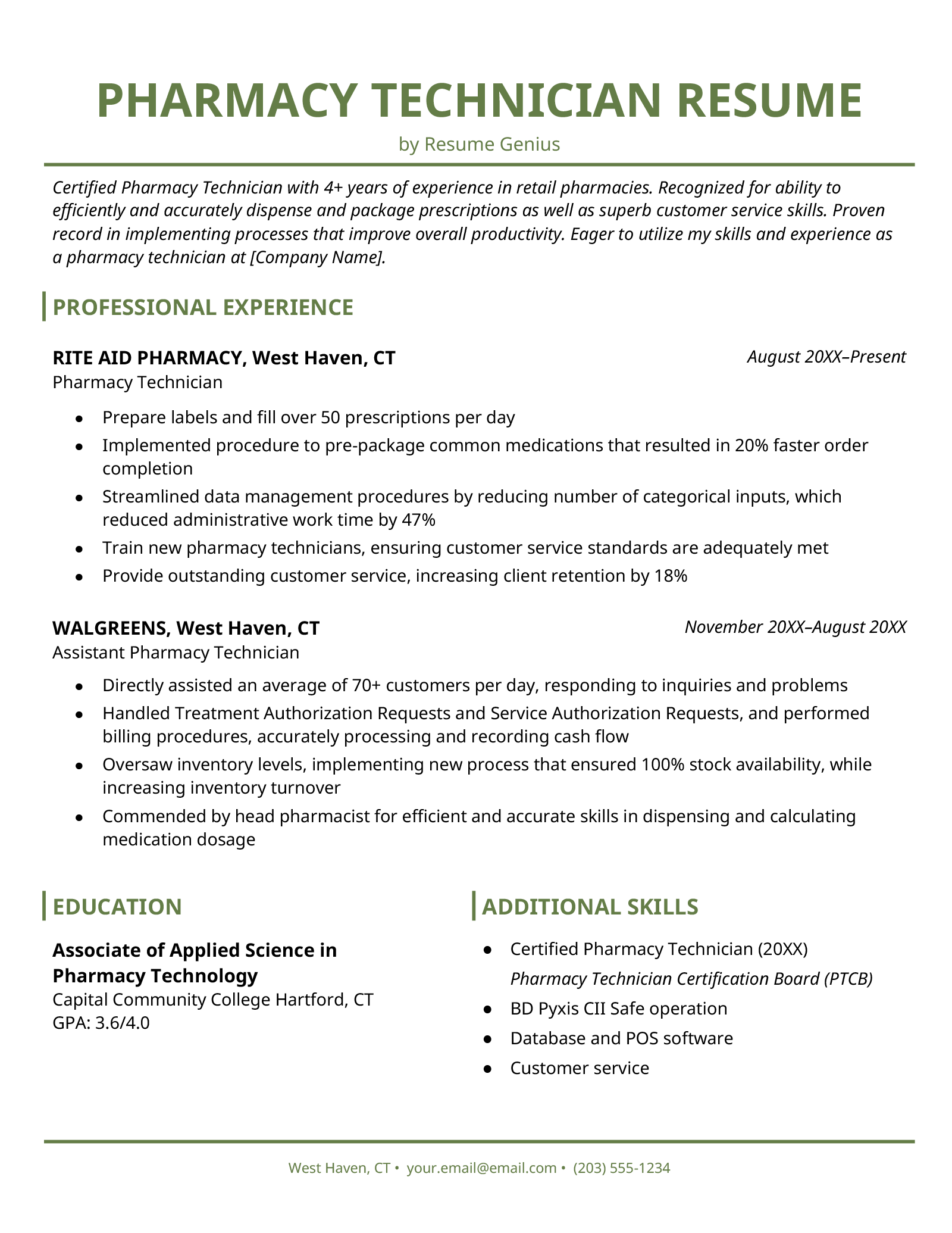 Pharmacy Technician Resume Example & Writing Tips