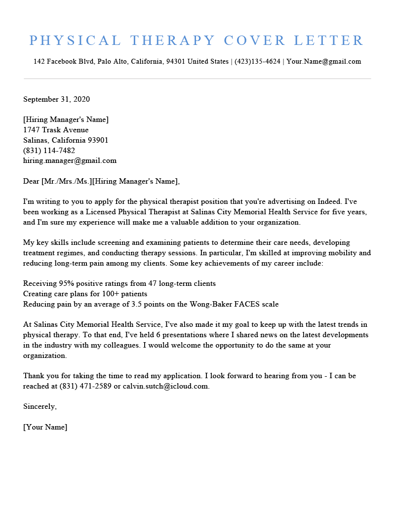 cover letter for physiotherapist uk