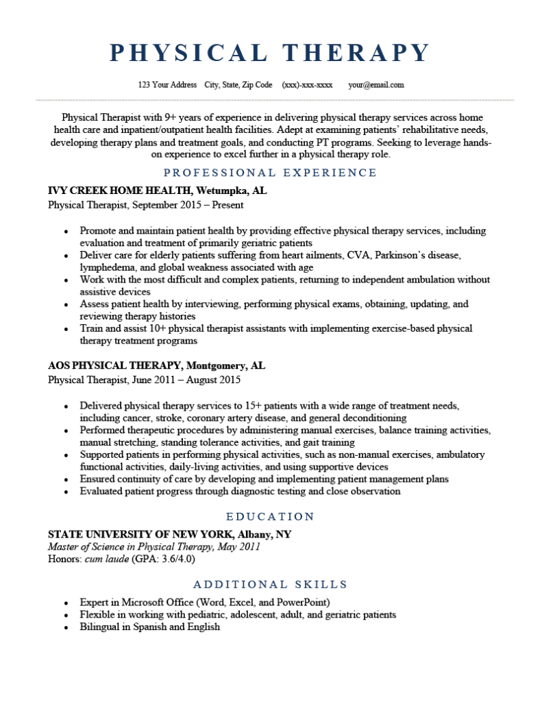 Physical Therapy Resume: Example &amp; Writing Tips