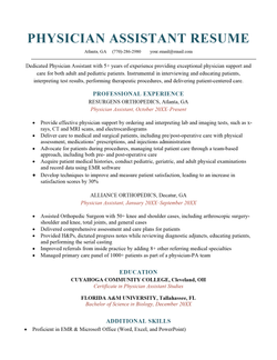 A physician assistant resume sample