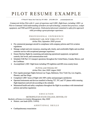 Pilot Resume Example Template