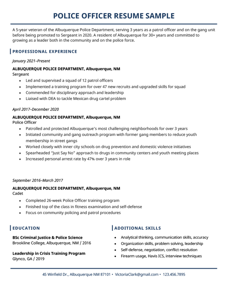 professional and modern law enforcement resume template