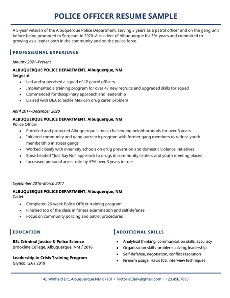 Police Officer Resume Example Template 1 791x1024 