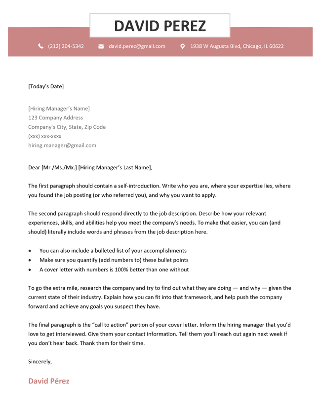 free cv cover letter template word