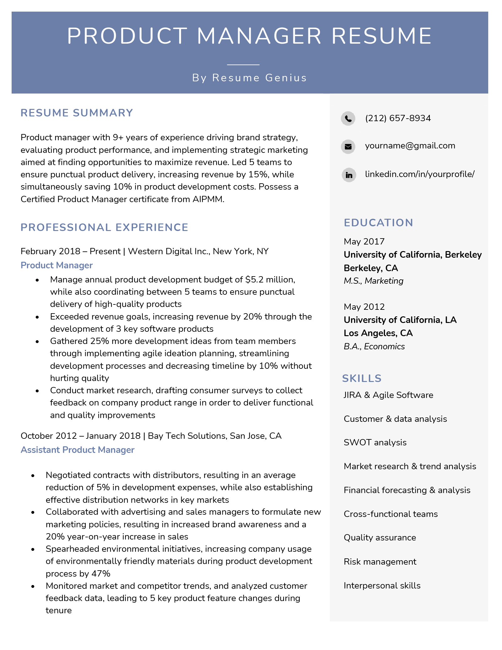 Product Manager Resume Examples and Tips Resume Genius