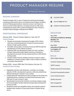 A strong example of a product manager resume.