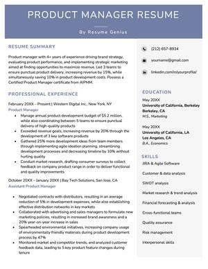 A strong example of a product manager resume.