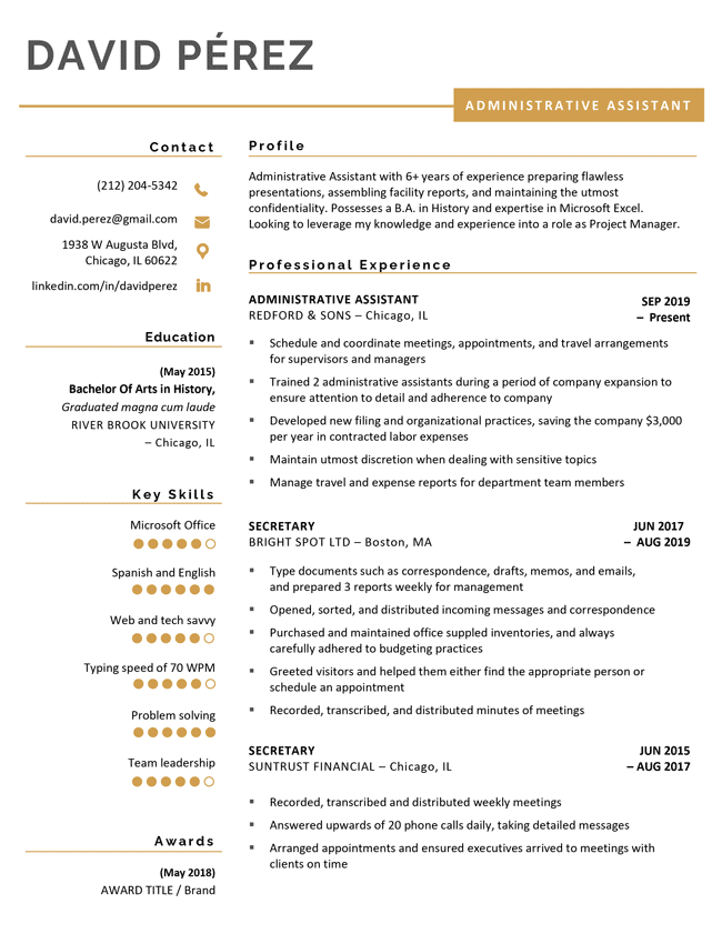 experience resume format in word