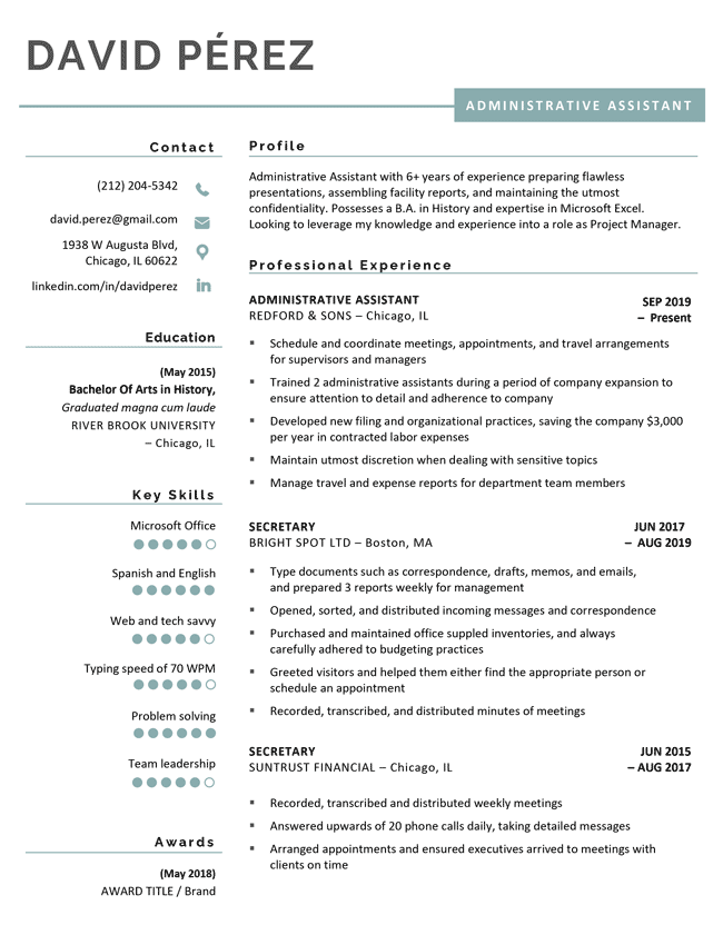 Professional Minimalist Resume Template, Sea Green Color