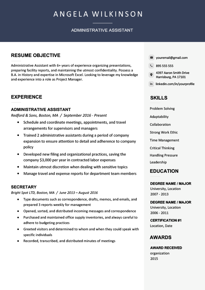 An example of a professional resume layout