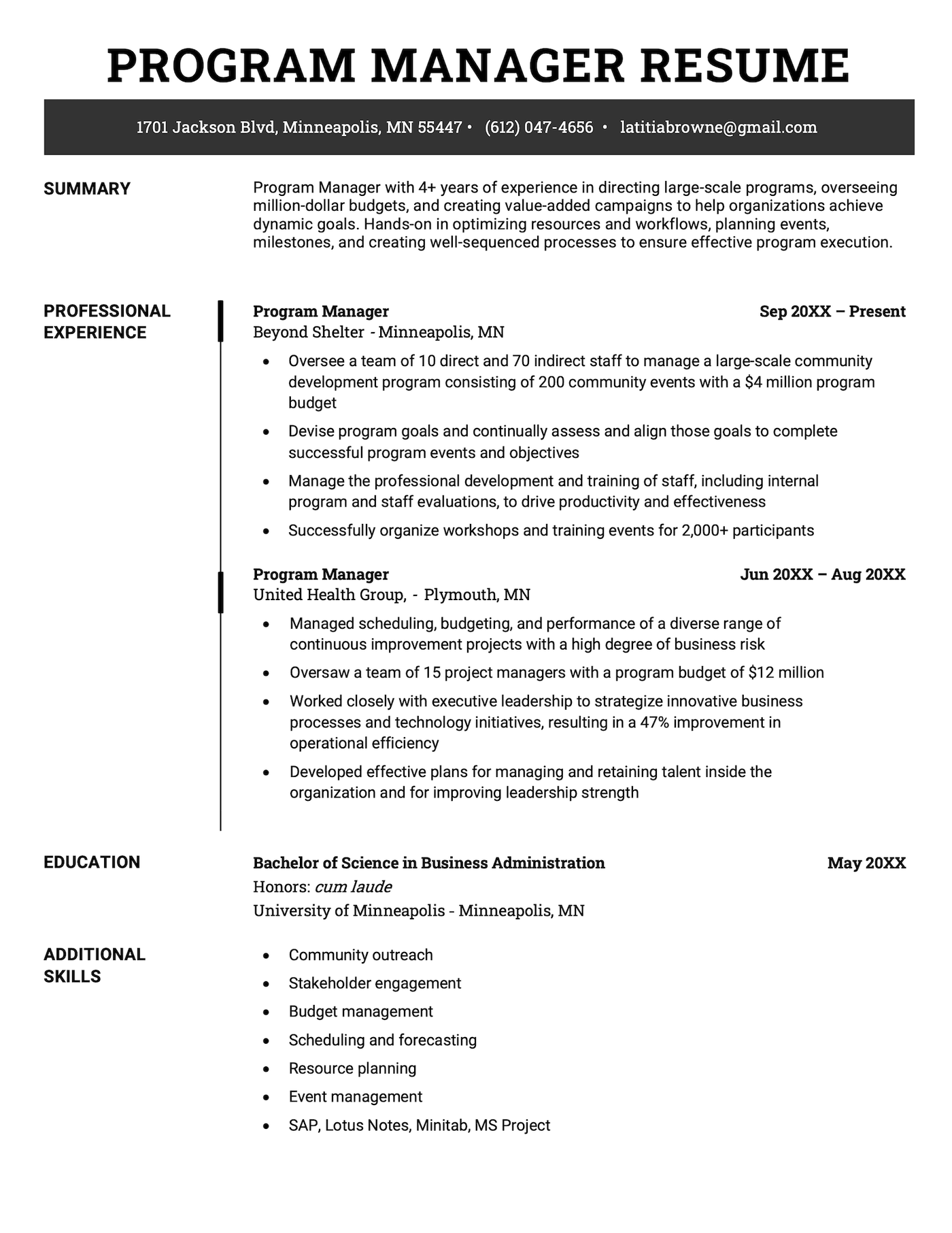An example resume for a program manager experienced in directing large-scale programs. 