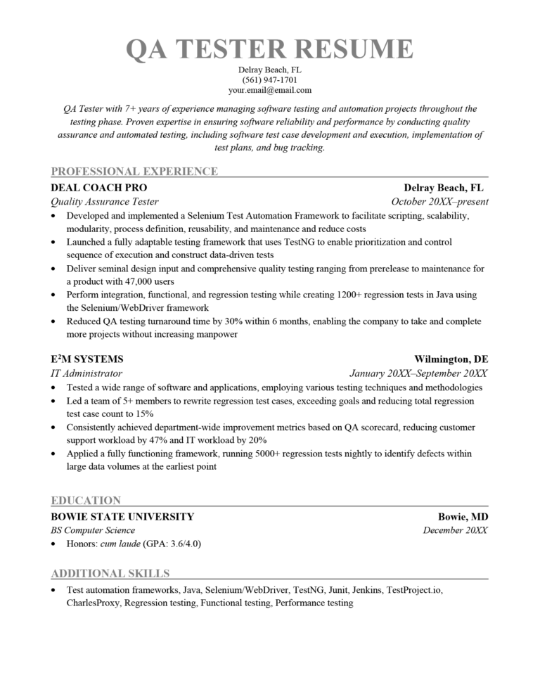 Qa Tester Resume Sample Writing Tips