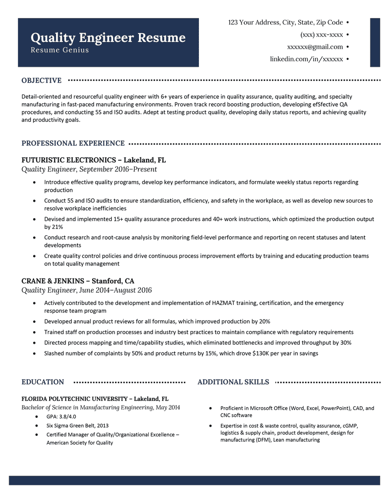 sample resume for quality engineer in fabrication