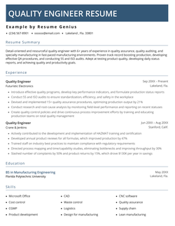 Quality Engineer Resume Sample