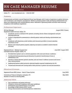 Example of an RN case manager resume
