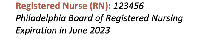example of RN licensing on a travel nurse resume