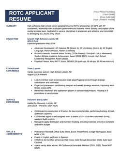A ROTC candidate resume sample with a blue banner