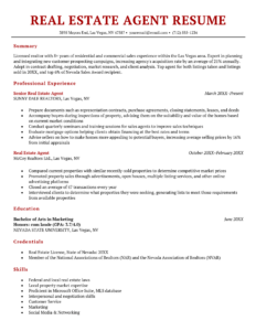 resume template for real estate agents