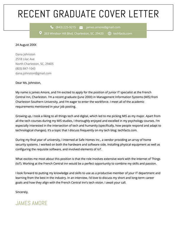 An example of a recent graduate cover letter