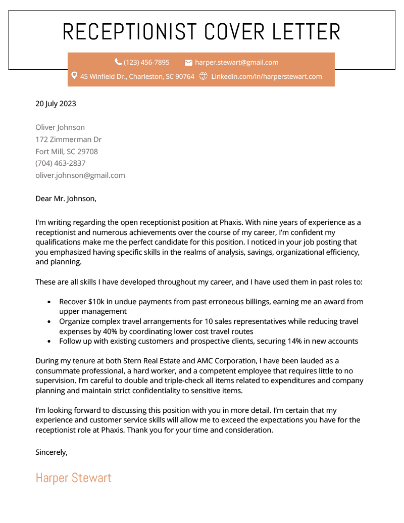 application letter for position of a secretary