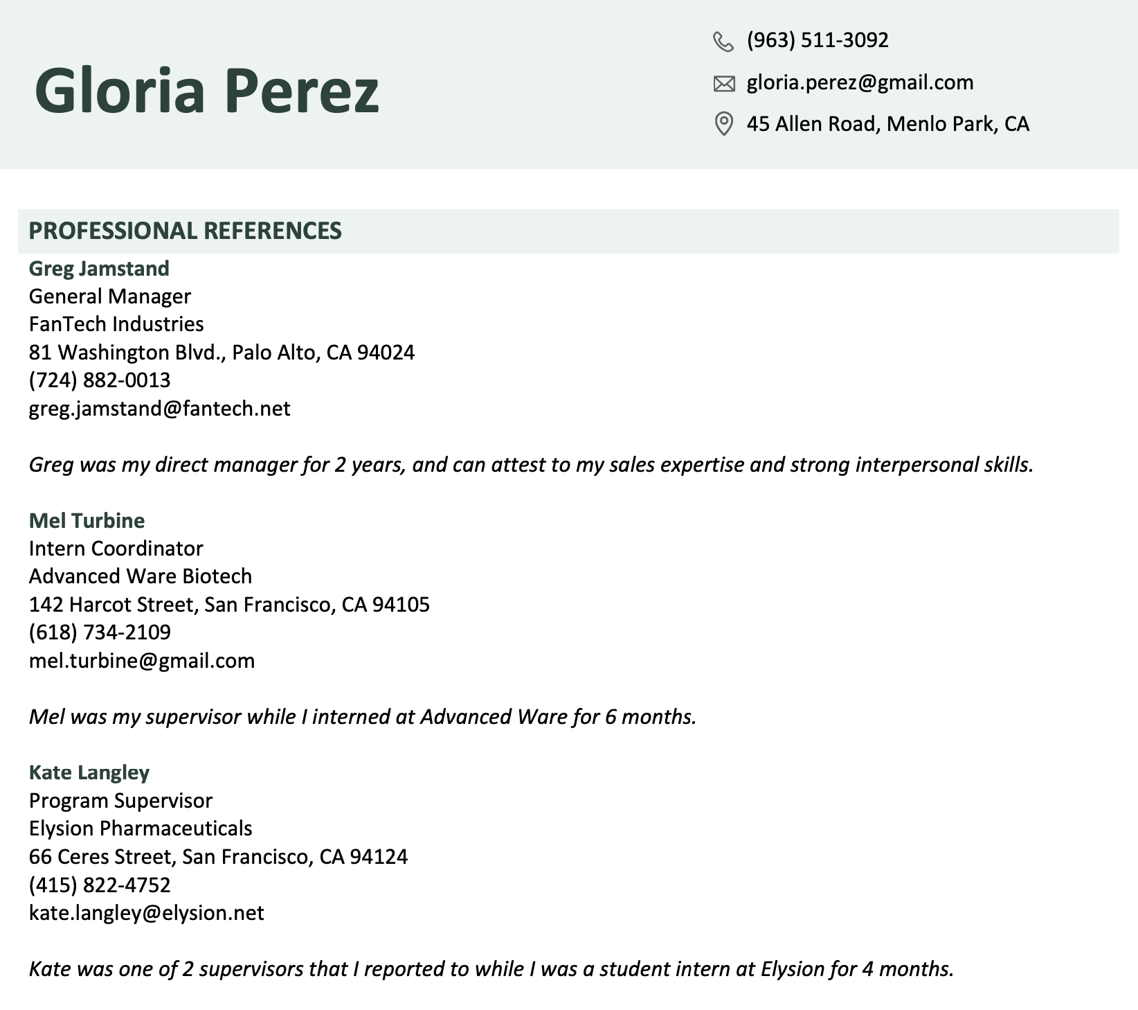 writing references on resume