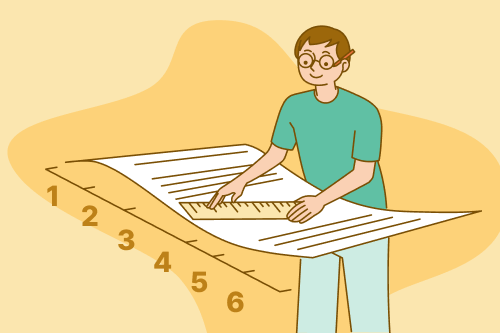 Graphic showing a resume that is split into six numbered segments that demonstrate proper resume formatting, set against a light blue background.