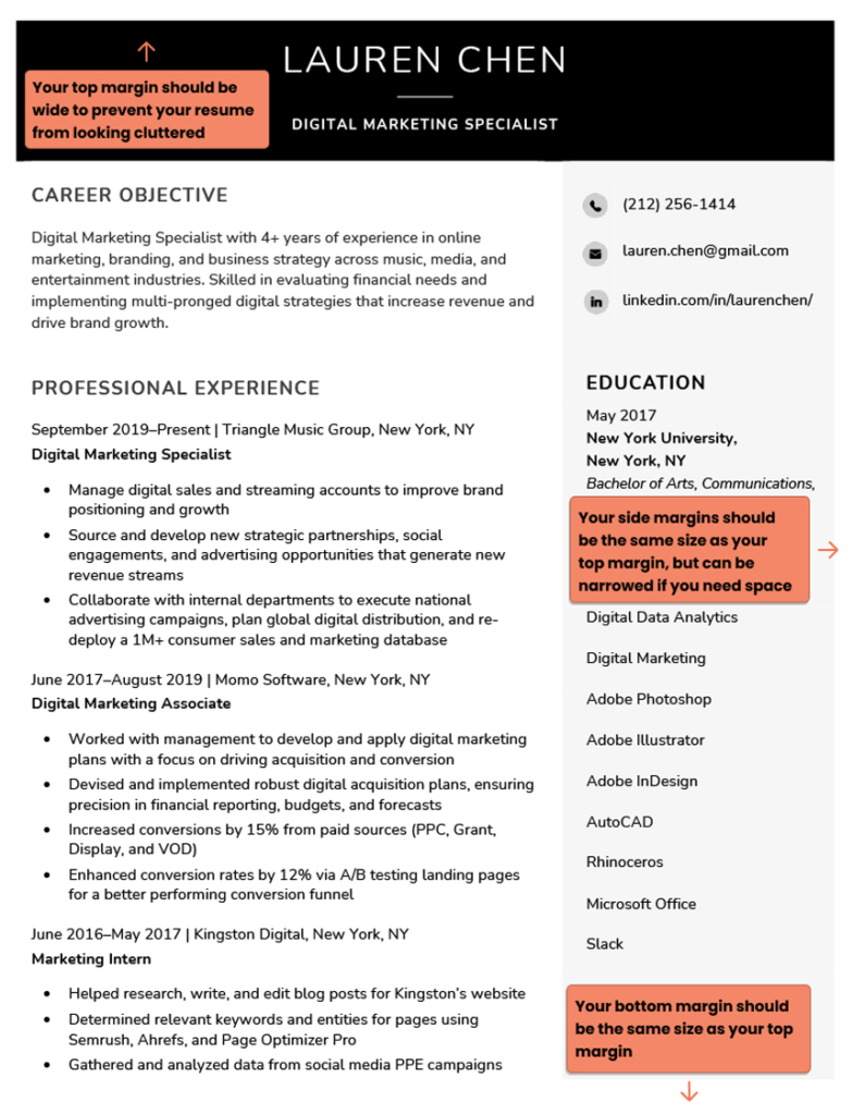 Resume Margins How to Set Standard - Resume Margins Example Resume 784x1024 
