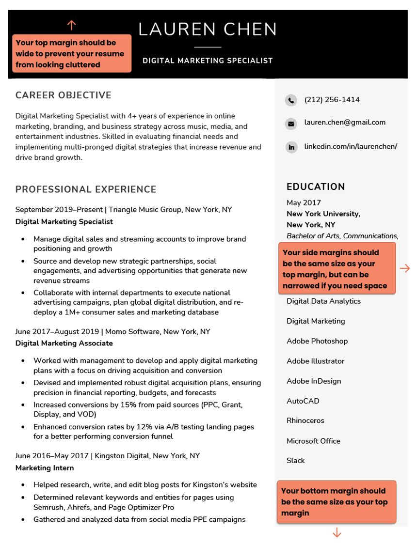 cover letter resume margins