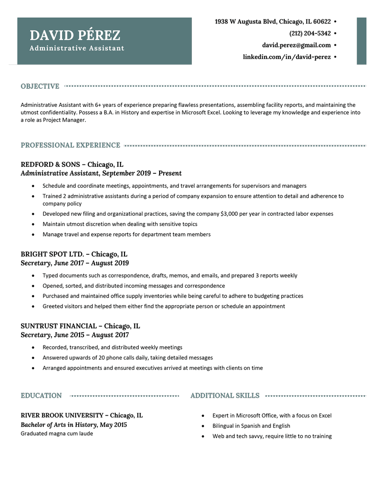 Example of a resume outline template.