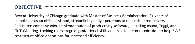Example of an objective resume section. 