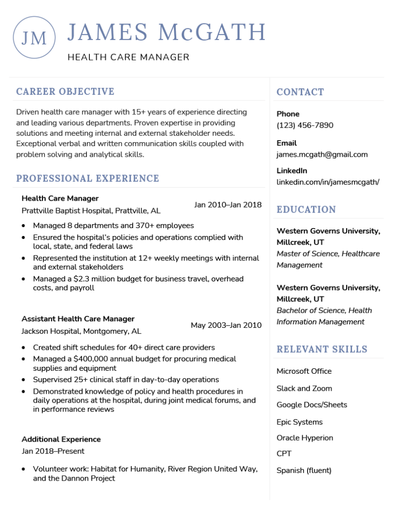 resume template for senior professionals