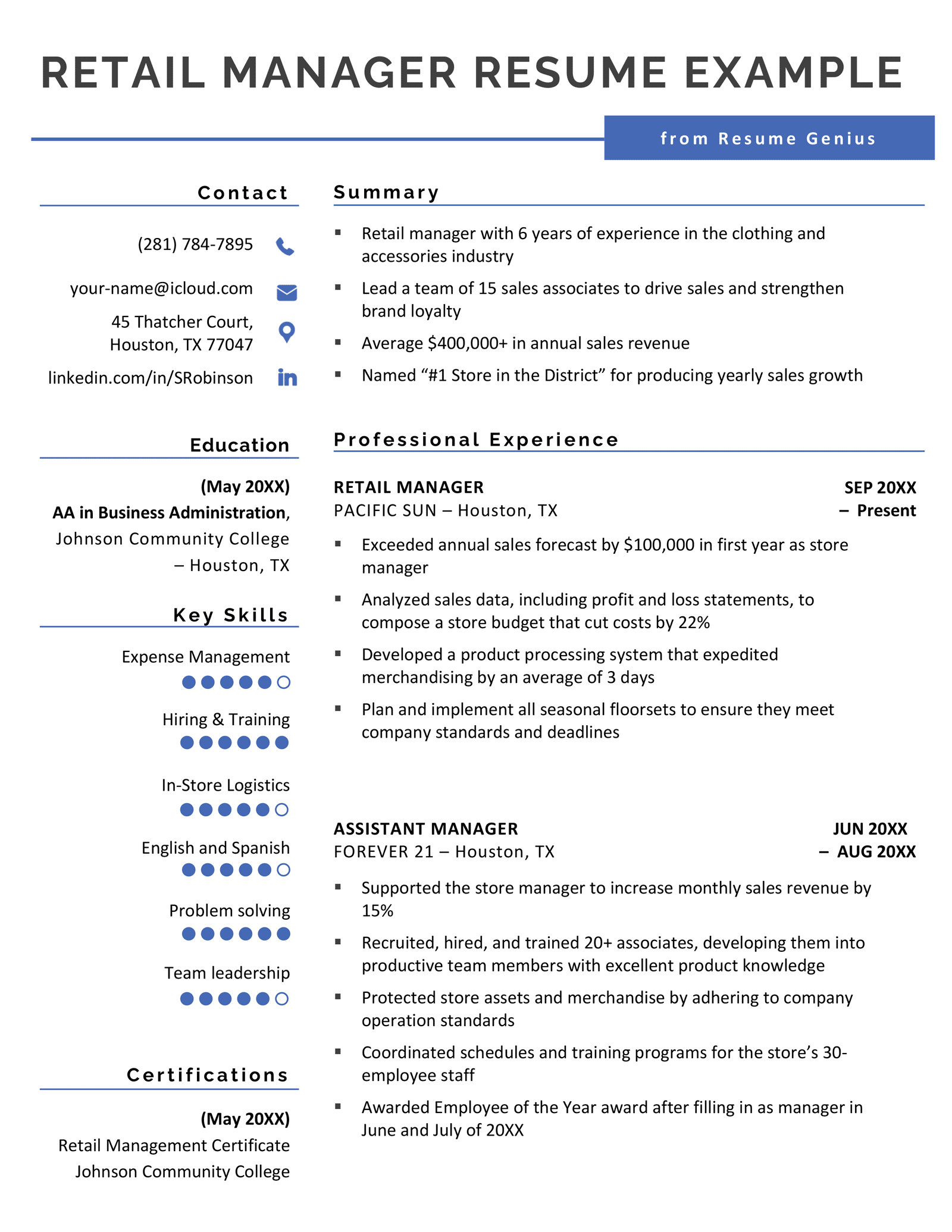 Store Manager Skills Cv