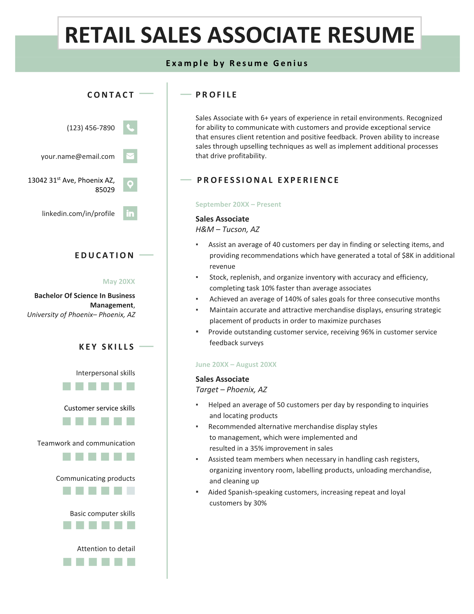 Retail Sales Associate Resume Examples &amp; Writing Guide