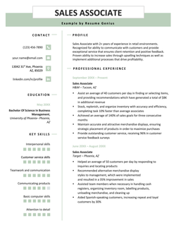 Example of a retail sales associate resume.